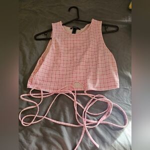 Pink Checkered Crop Top With Waist Tie Large F21